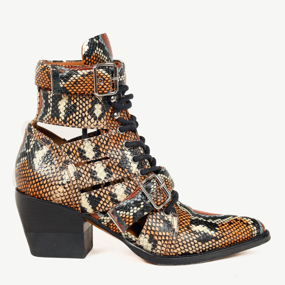 Chloe Rylee Multicolor Purple Python-Print Leather Ankle Boots